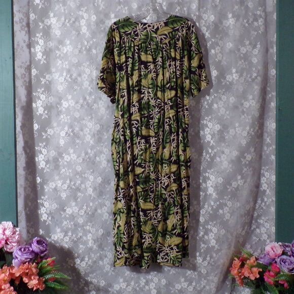 Vintage 80s Muumuu 1980s Hawaiian Tropical Retro House Dress Boho Maxi Size 1X - Picture 2 of 6